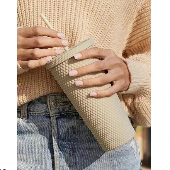 West & Fifth Matte Studded Tumbler Lid & Straw, Textured Cold Cup, Blue, 24oz - Picture 2 of 11